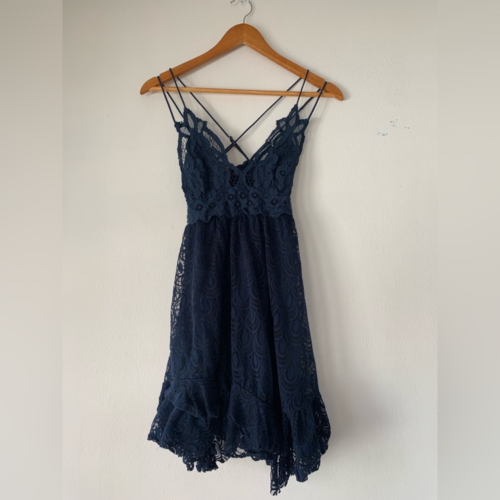 Free people lace navy blue mini dress womens Sz XS
